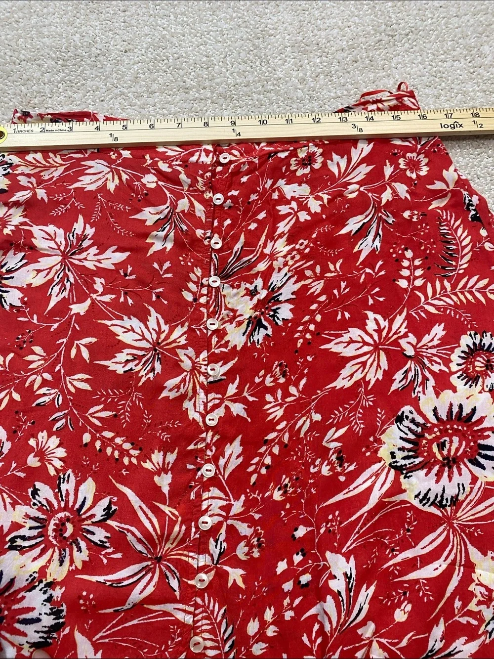 Free People Red Floral Midi Skirt with Front Slit Size L 100 Viscose